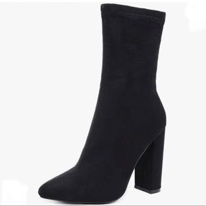 Faux suede chunky heel bootie